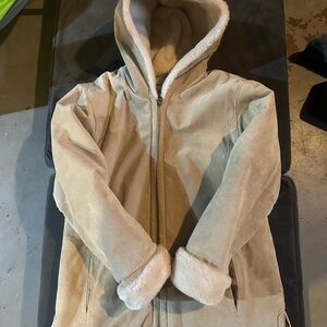 St. John's Bay Tan and Gray Faux Fur Jacket